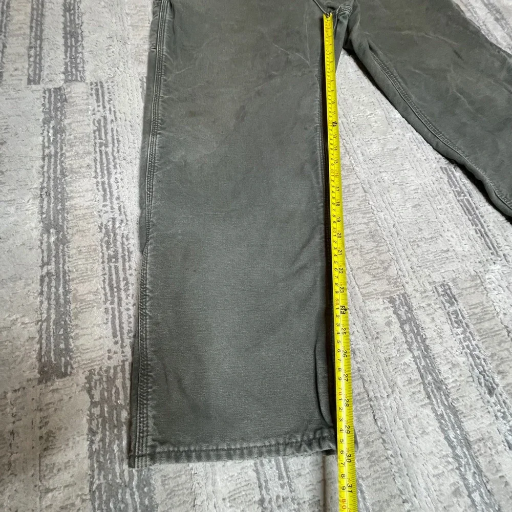 Vintage USA Carhartt B111 MOS Moss Green Flannel Lined Dungaree Pants Mens 42x30